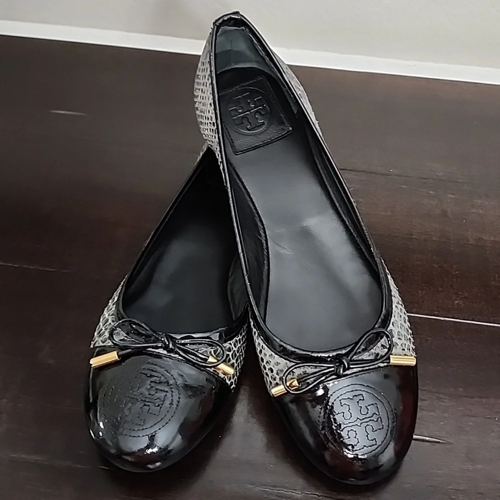 Tory Burch Verbena-Tribal Pitone Snake Skin Classic Ballet Flats Size 7.5M